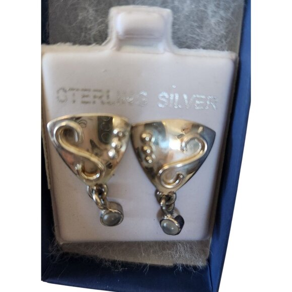 Earrings MoonStone Post Silver Triangle Drop 4.3 gr Jerry & Fran Harr Handmade - Picture 3 of 8